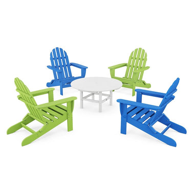 POLYWOOD Classic Folding Adirondack 5-Piece Conversation Group - Pacific Blue / Lime